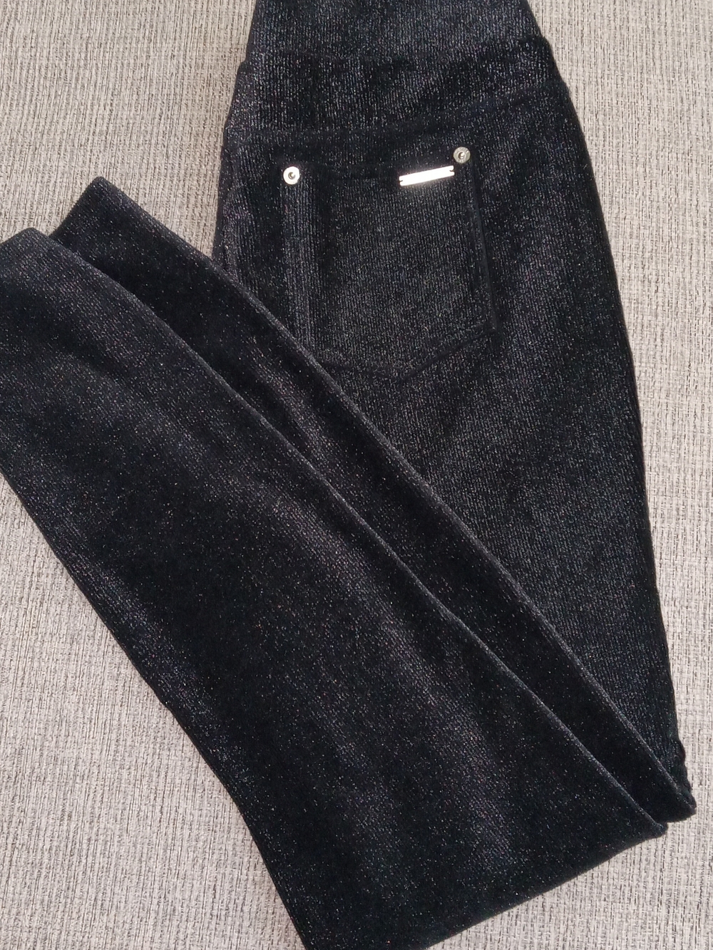Michael Kors Black Sparkle Skinny Pants with Metallic Pocket Trim